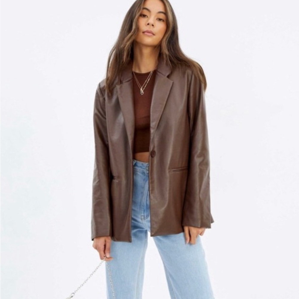 Glassons Brown Faux Leather Oversized Women's Blazer